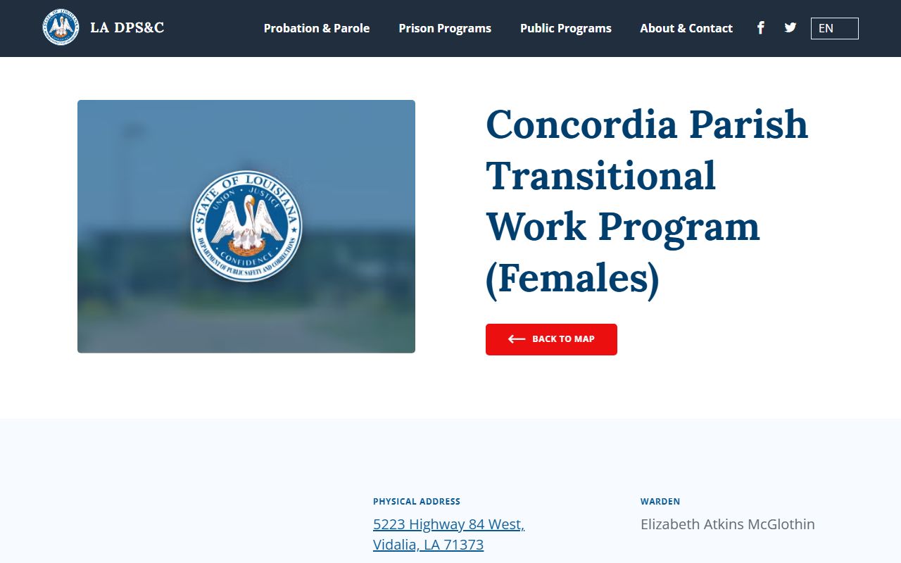 Concordia Parish Transitional Work Program Females DPS&C inmate lookup page