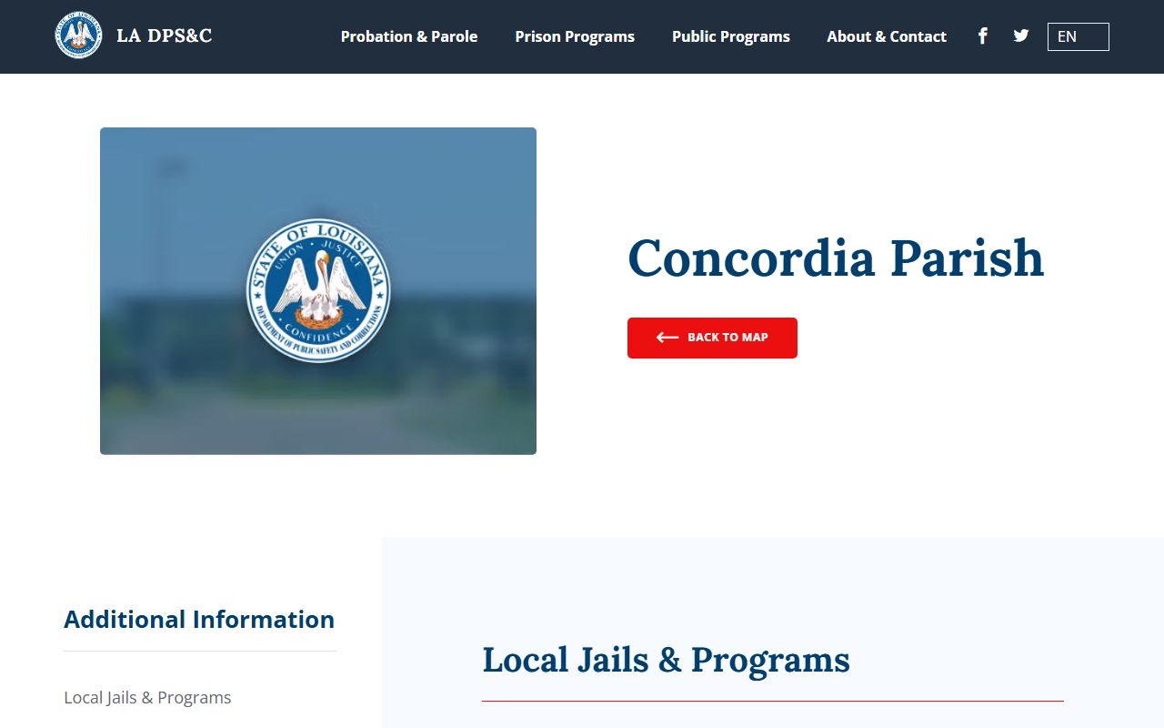 Concordia Parish Correctional Facility II custody search listing in DPS&C Concordia location directory